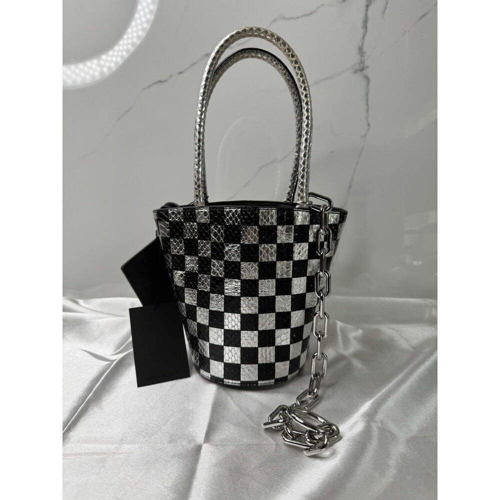 Authentic Alexander Wang Roxy Metallic Checkboard White Black Mini Bucket Bag